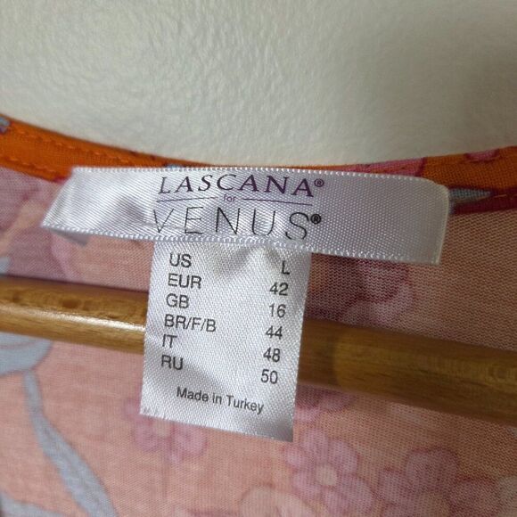 LIKE NEW LASCANA FOR VENUS BOHO FLORAL SURPLICE V NECK FLUTTER SLEEVES SIZE L - Picture 13 of 16